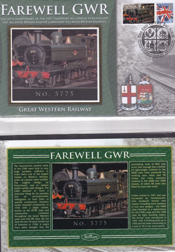 GB 2007 - GREAT WESTERN RAILWAY "SILK" COVER -  FAREWELL GWR  - NO. 5775