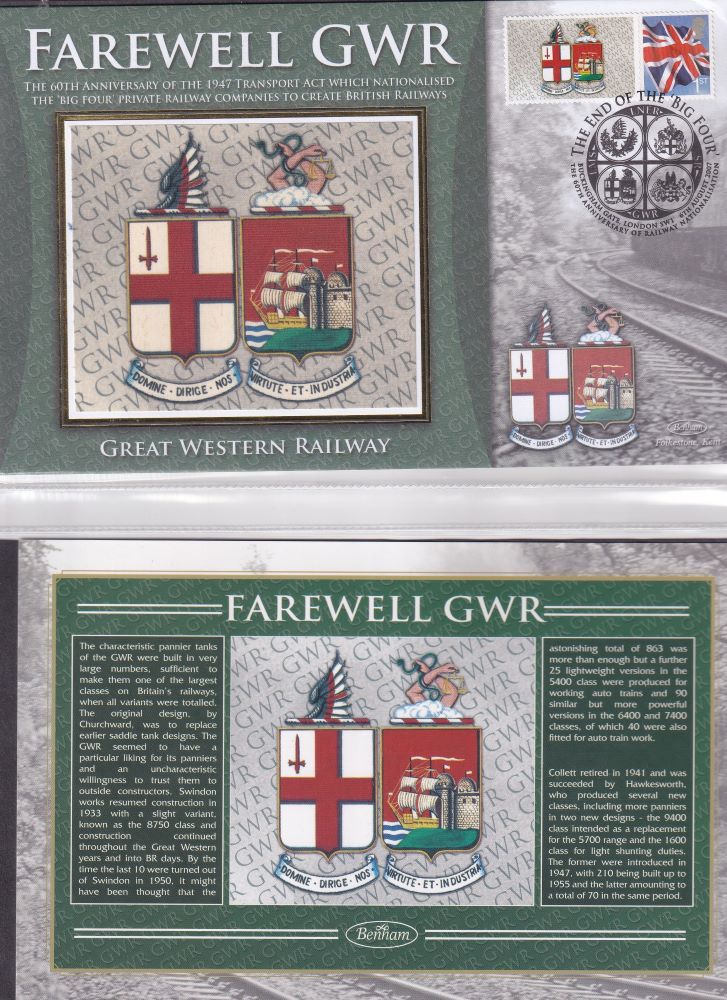 GB 2007 - GREAT WESTERN RAILWAY "SILK" COVER -  FAREWELL GWR