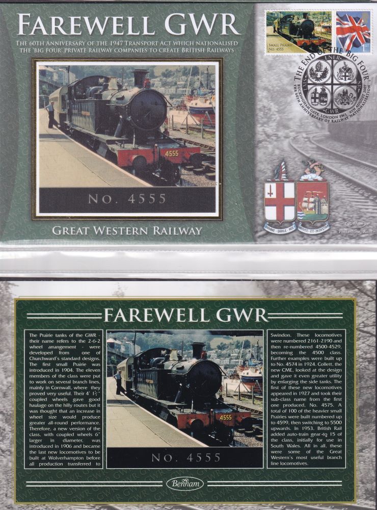 GB 2007 - GREAT WESTERN RAILWAY "SILK" COVER -  NO. 4555