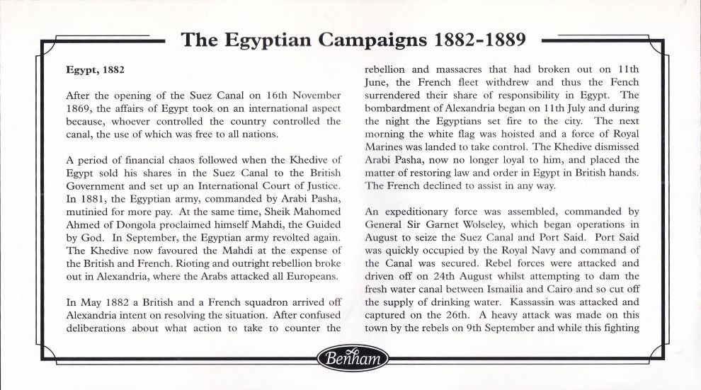 GB 2002 EGYPTIAN 1882-9 "TEL-EL-KABIR" MEDAL COVER