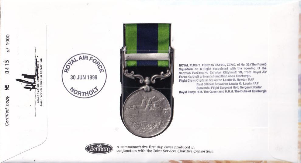 GB 1999 INDIAN GENERAL SERVICE "WAZIRISTAN MEDAL 1925 COVER