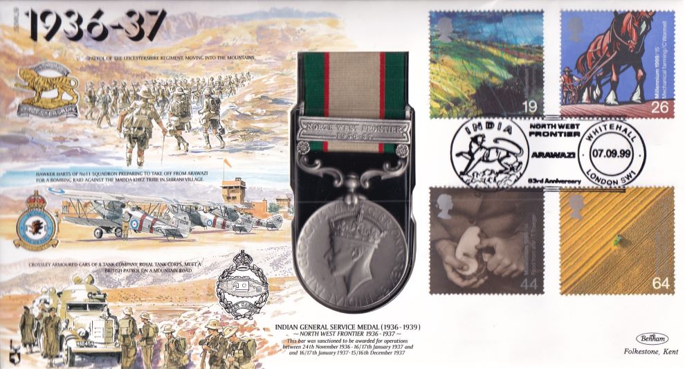 GB 1999 INDIAN GENERAL SERVICE MEDAL 1936-7 COVER