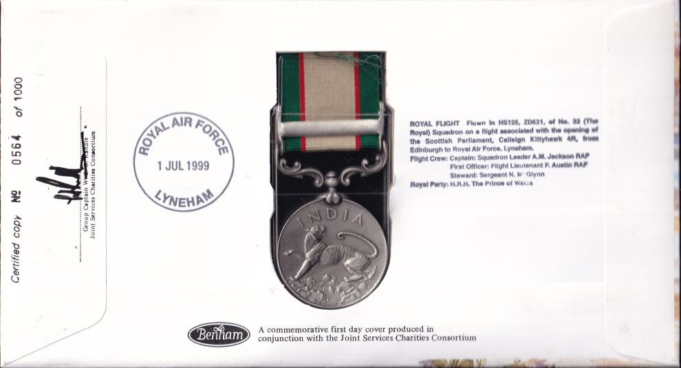 GB 1999 INDIAN GENERAL SERVICE MEDAL 1936-7 COVER