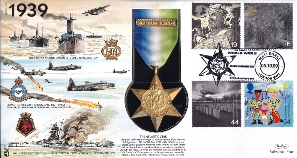 GB 1999 ATLANTIC STAR MEDAL 1939 COVER
