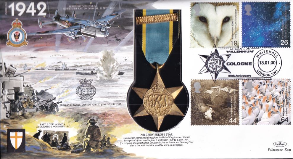 GB 2000 AIR CREW EUROPE STAR MEDAL 1942 COVER