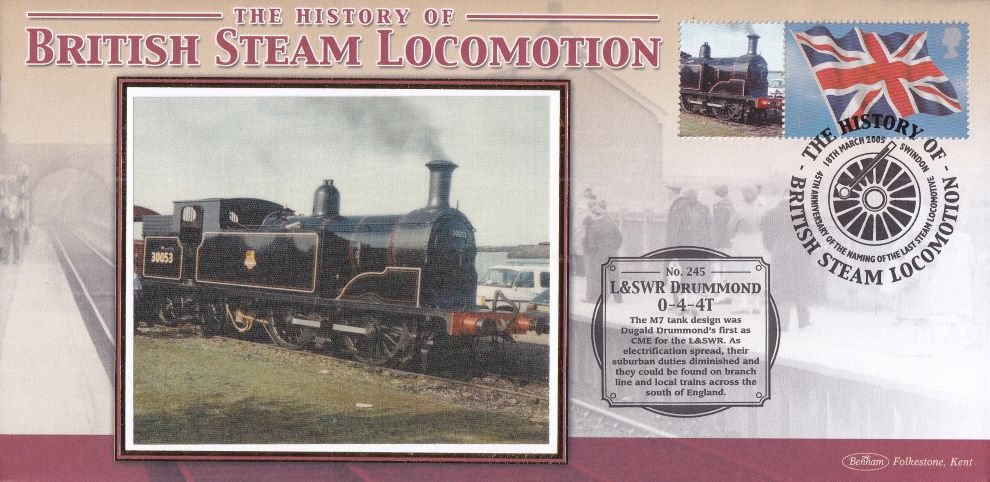 GB 2005 - HISTORY OF BRITISH STEAM LOCOMOTION "SILK" COVER - L & SWR DRUMMOND 0-4-4T