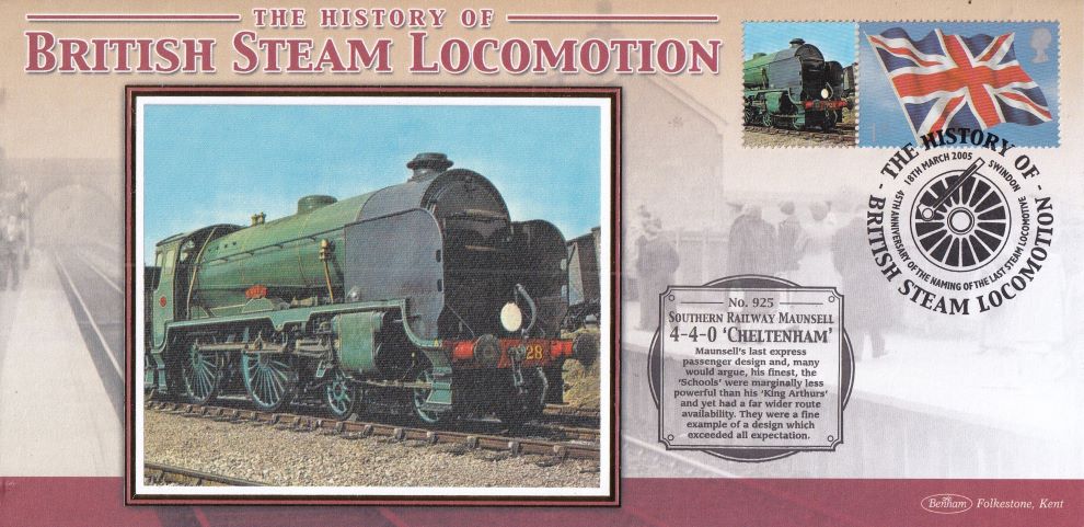 GB 2005 - HISTORY OF BRITISH STEAM LOCOMOTION "SILK" COVER - SOUTHERN RAILWAY MAUNSELL 4-4-0 'CHELTENHAM'