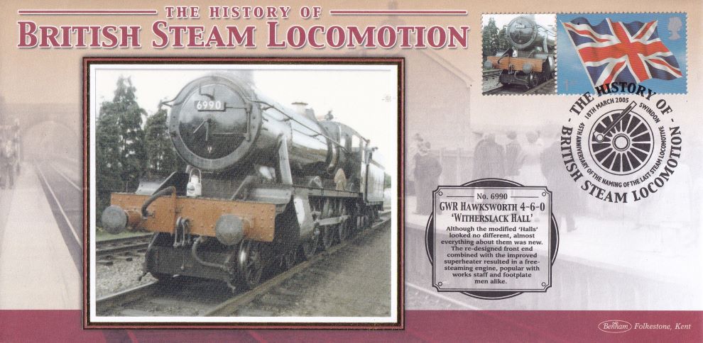 GB 2005 - HISTORY OF BRITISH STEAM LOCOMOTION "SILK" COVER -  GWR HAWKSWORTH 4-6-0 'WITHERSLACK HALL'