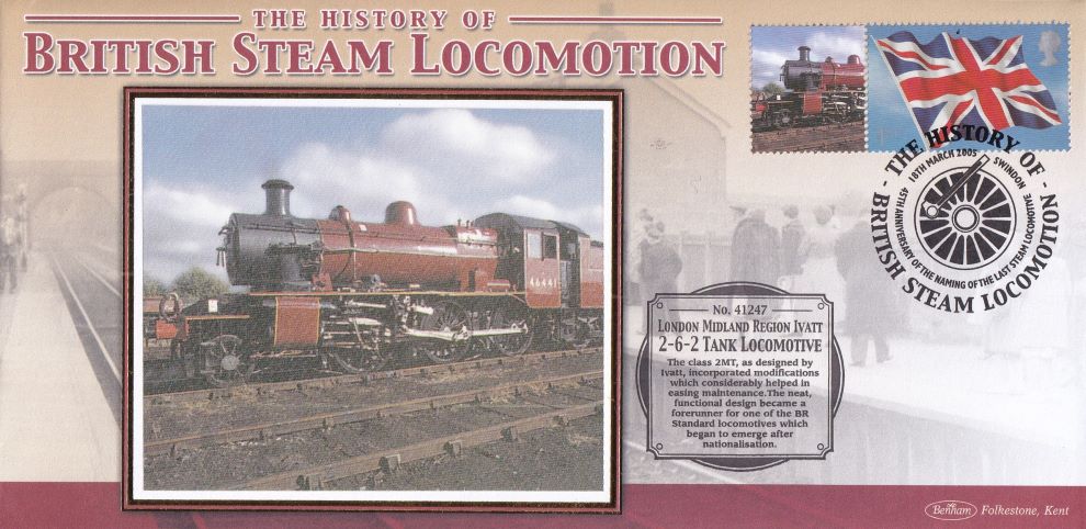 GB 2005 - HISTORY OF BRITISH STEAM LOCOMOTION "SILK" COVER -  LONDON MIDLAND REGION IVATT 2-6-2 TANK LOCOMOTIVE