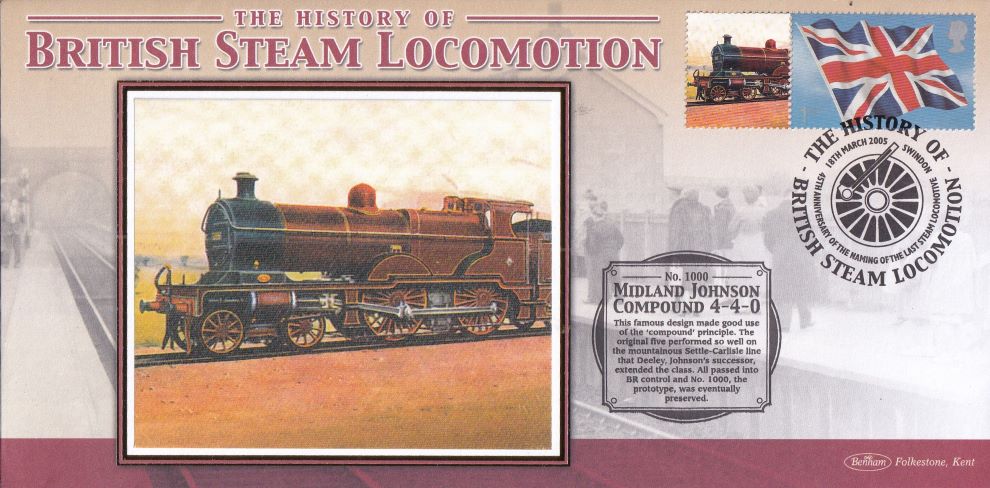 GB 2005 - HISTORY OF BRITISH STEAM LOCOMOTION "SILK" COVER - MIDLAND JOHNSON COMPOUND 4-4-0