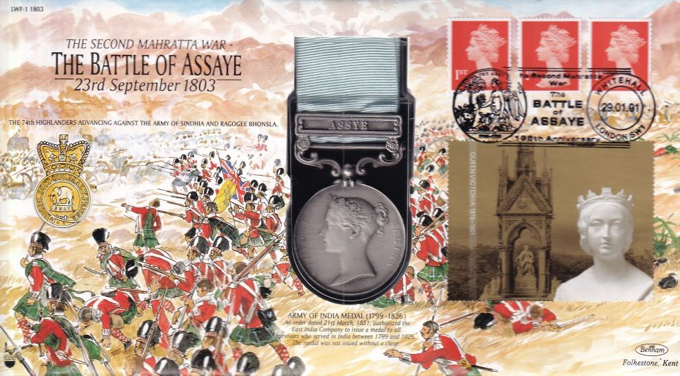 GB 1991 BATTLE OF ASSAYE MEDAL 1803 COVER