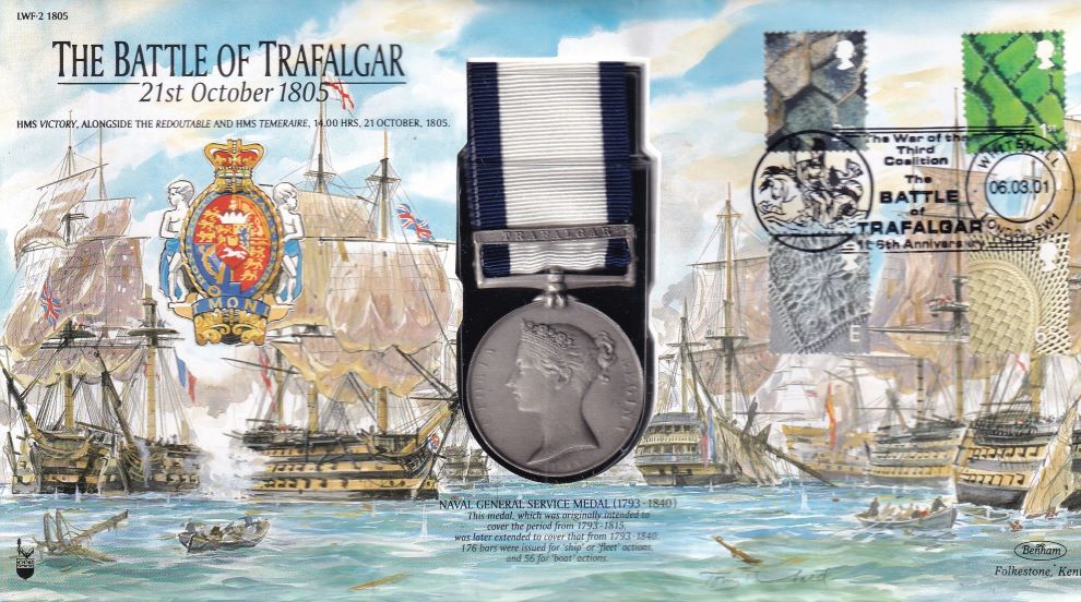 GB 2001 BATTLE OF TRAFALGAR MEDAL 1805 COVER