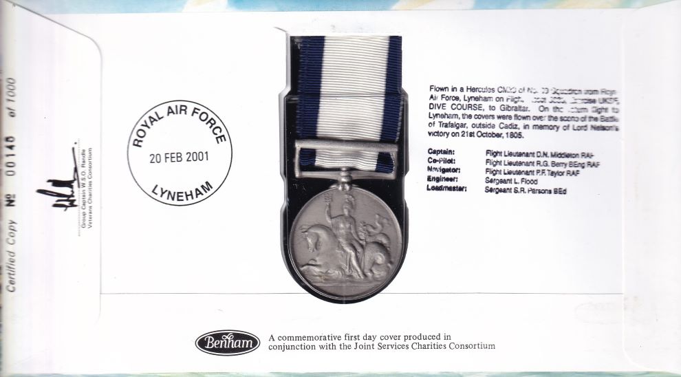GB 2001 BATTLE OF TRAFALGAR MEDAL 1805 COVER