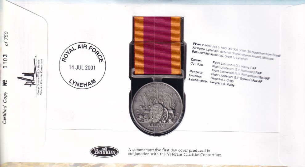 GB 2001 CAPTURE OF CHUENPEE MEDAL 1841 COVER