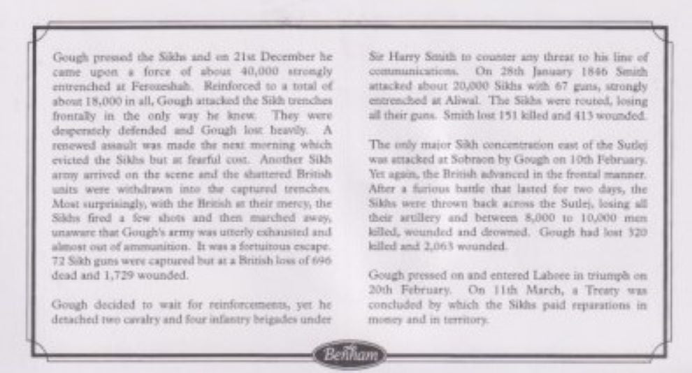 GB 2001 BATTLE OF MOODKEE MEDAL 1845 COVER