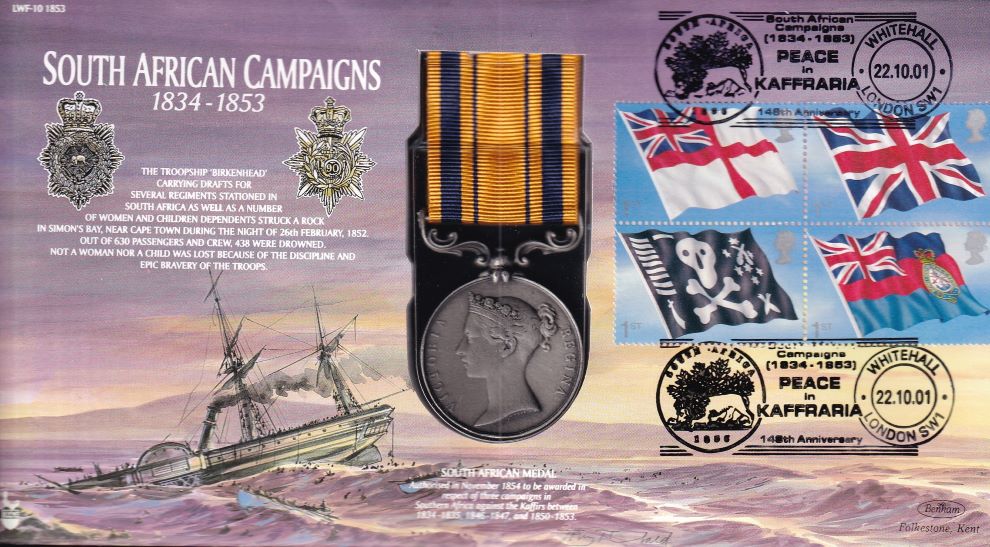 GB 2001 SOUTH AFRICAN CAMPAIGNS  MEDAL 1834-1853 COVER