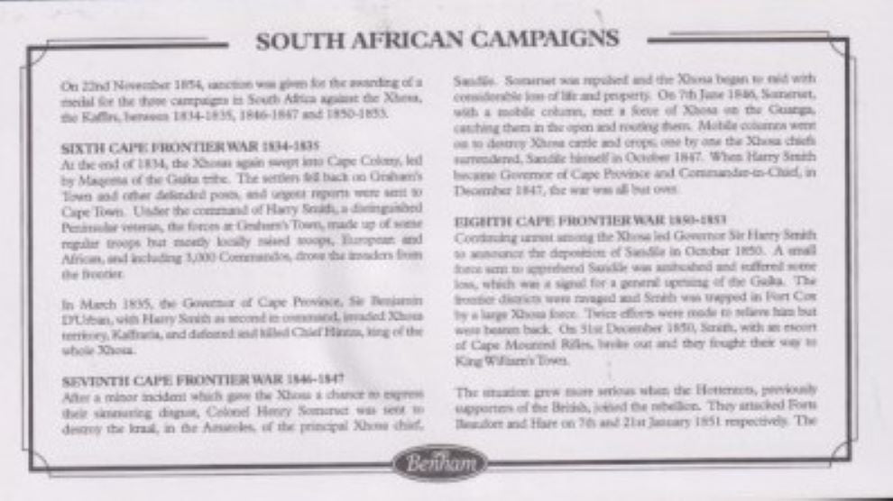 GB 2001 SOUTH AFRICAN CAMPAIGNS  MEDAL 1834-1853 COVER