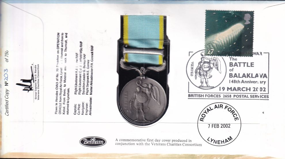 GB 2002 BATTLE OF BALAKLAVA MEDAL  1854 COVER