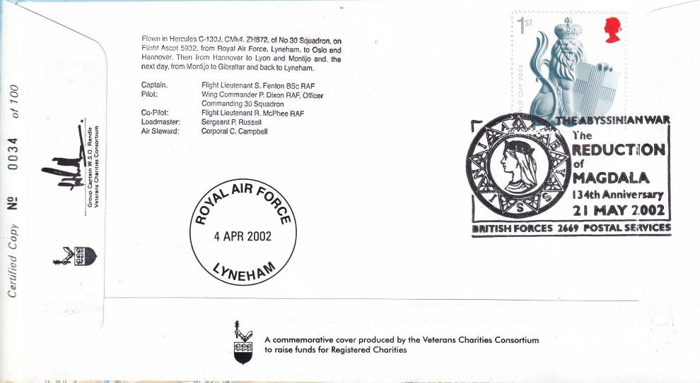 GB 2002 STORMING OF MAGDALA MEDAL  1868 COVER