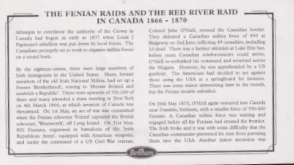 GB 2002 FENIAN RAID MEDAL  1866 COVER