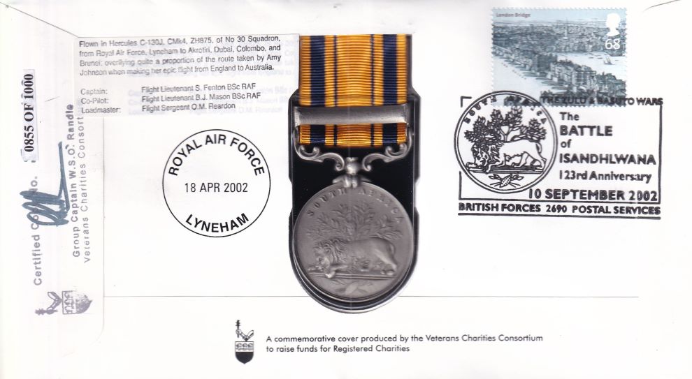 GB 2002 BATTLE OF ISLANDLWANA MEDAL  1879 COVER