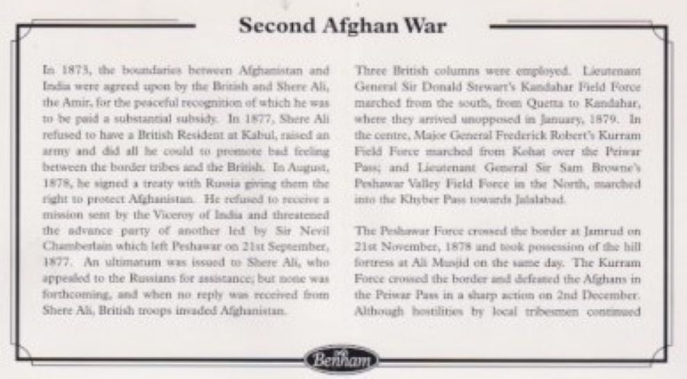 GB 2002 CAPTURE OF ALI MUSJID MEDAL  1878 COVER