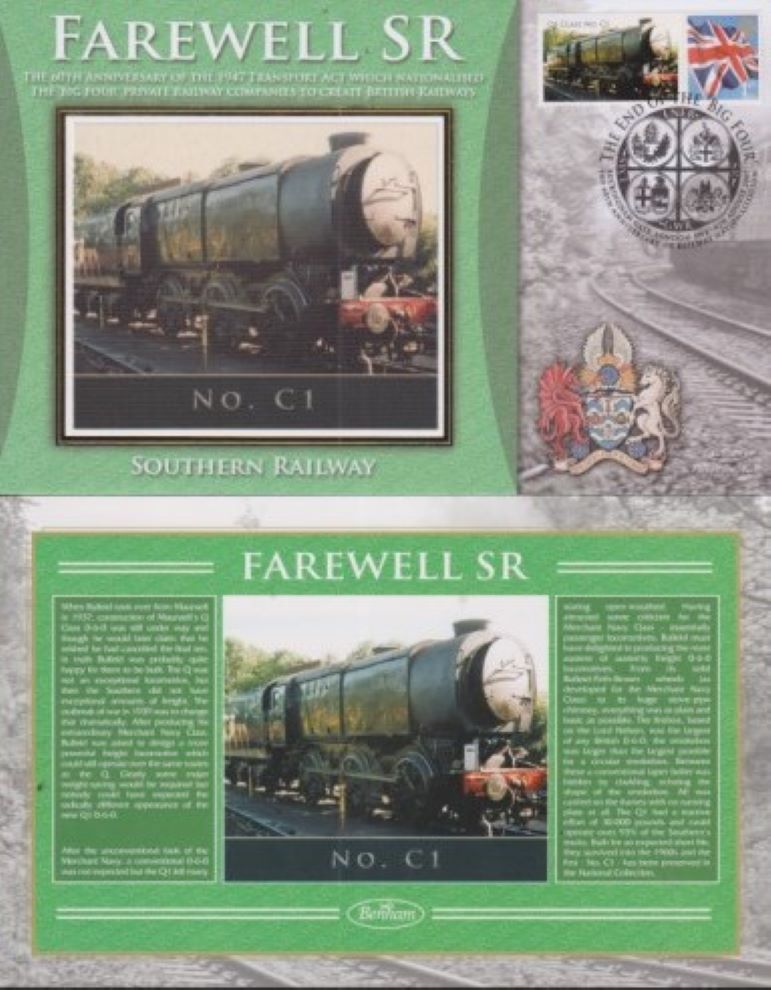 GB 2007 -  - FAREWELL SR - SOUTHERN  RAILWAY "SILK" COVER -  NO. C1