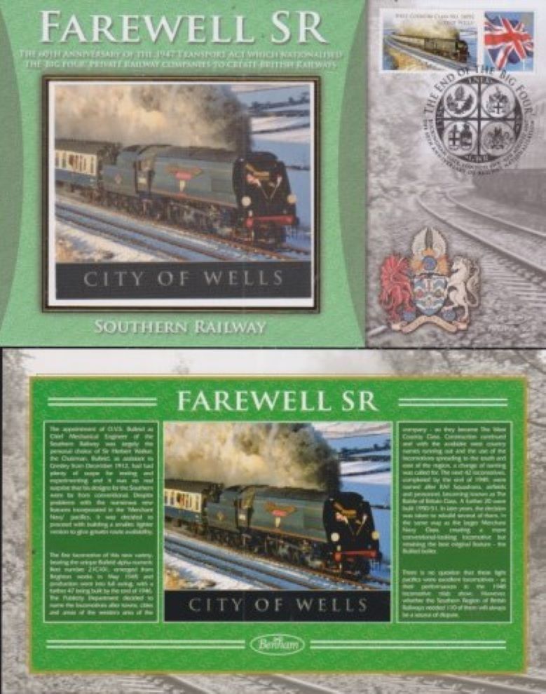 GB 2007 -   FAREWELL SR - SOUTHERN  RAILWAY "SILK" COVER -  CITY OF WELLS