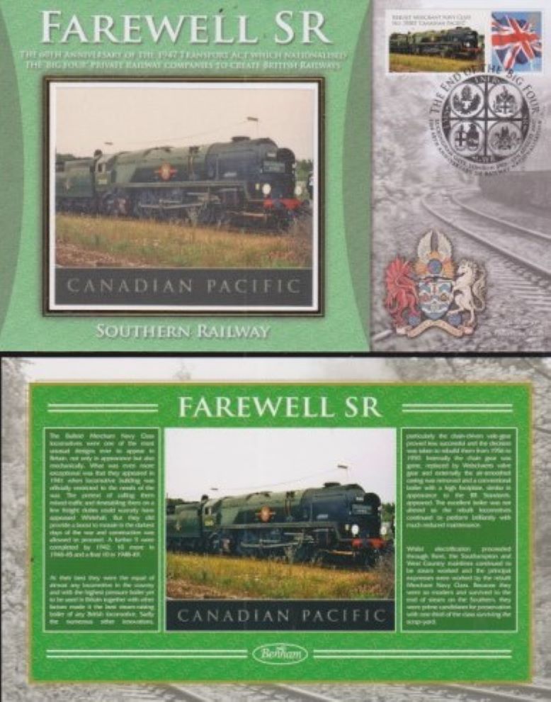 GB 2007 -   FAREWELL SR - SOUTHERN  RAILWAY "SILK" COVER  - CANADIAN PACIFIC