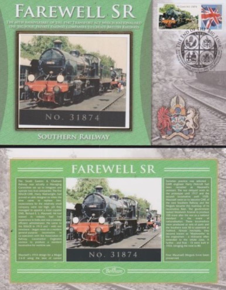 GB 2007 -   FAREWELL SR - SOUTHERN  RAILWAY "SILK" COVER  - NO. 31874
