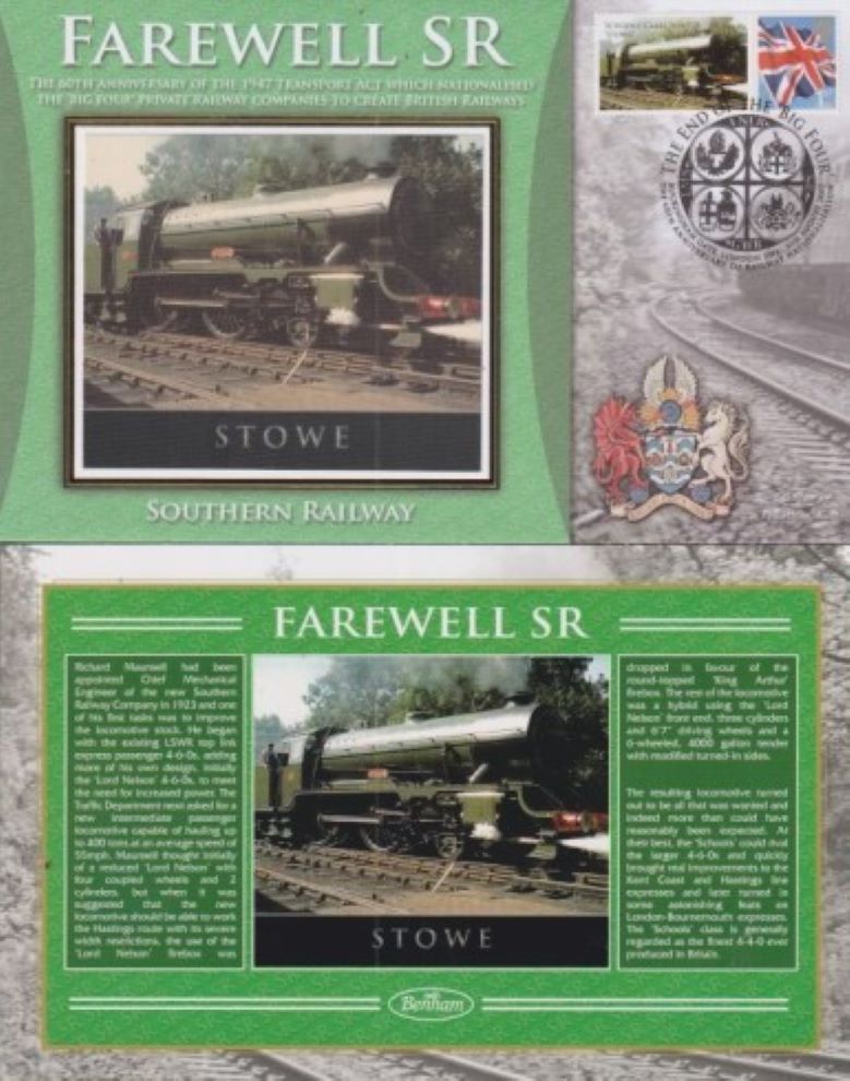 GB 2007 -   FAREWELL SR - SOUTHERN  RAILWAY "SILK" COVER  - STOWE