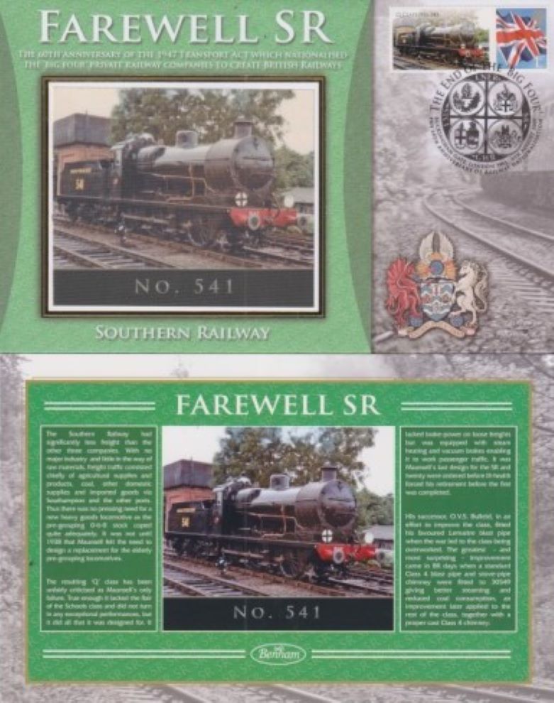 GB 2007 -   FAREWELL SR - SOUTHERN  RAILWAY "SILK" COVER  - NO. 541