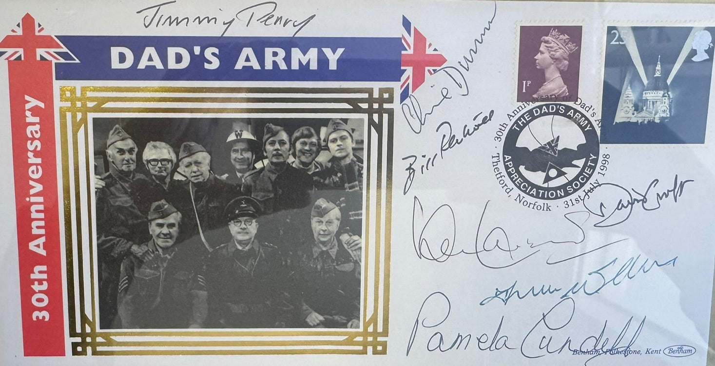 GB 1998 SILK "DAD'S ARMY" FRAMED AND SIGNED FDC