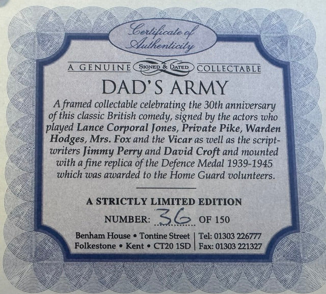 GB 1998 SILK "DAD'S ARMY" FRAMED AND SIGNED FDC