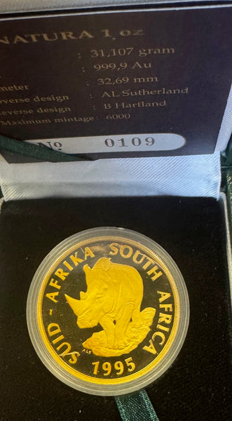 1995 RHINO  NATURA PROOF  ONE OUNCE