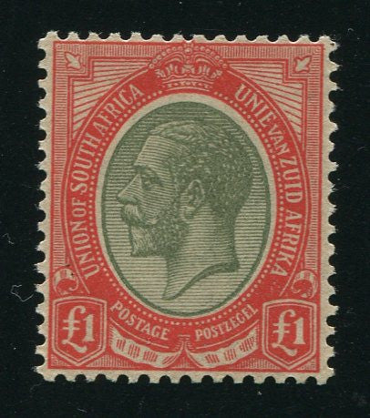 SA 1913 KGV KINGSHEAD £1 PALE OLIVE GREEN & RED SACC 16a -MNH