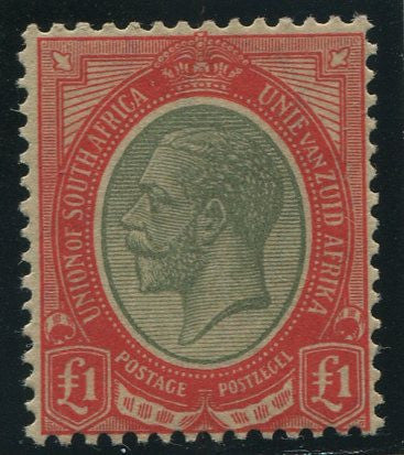 SA 1913 KGV KINGSHEAD £1 PALE OLIVE GREEN & RED SACC 16a -MNH