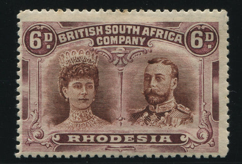 RHODESIA 1910 6d DOUBLE HEAD FINE MINT - SG 144