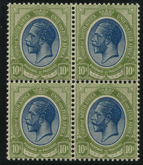 SA 1913 KGV 10/- KINGSHEAD BLOCK OF 4 MNH/MINT - SACC 15