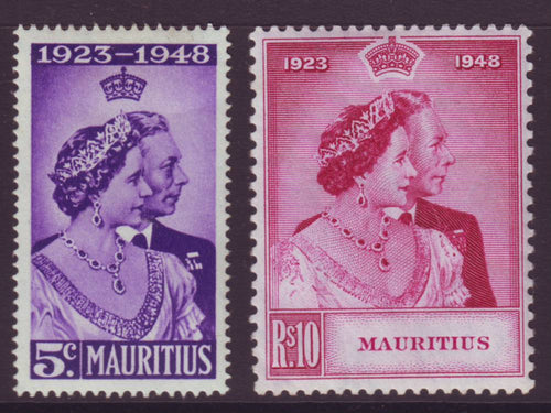 MAURITIUS 1948  KGV1 ROYAL SILVER WEDDING  SET OF 2  MINT