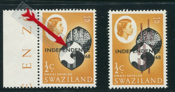 SWAZILAND 1968 1/2c "BROWN OMITTED"  NEVER HINGED MINT