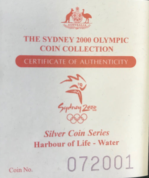 AUSTRALIA - SYDNEY 2000 OLYMPICS -SILVER COIN SERIES - Harbour of Life - Water