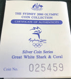 AUSTRALIA - SYDNEY 2000 OLYMPICS -SILVER COIN SERIES - Great White Shark & Coral