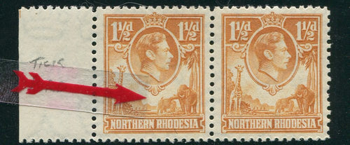 NORTHERN RHODESIA  KGV1 1941 "TICKBIRD" FLAW ON 1 1/2d YELLOW