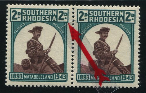 SOUTHERN RHODESIA  KGV1 1943 "INVERTED G" FLAW