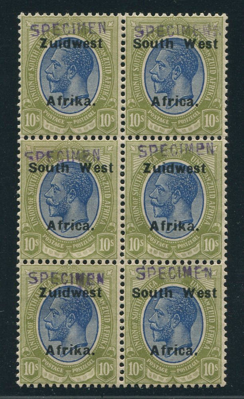 SWA 1924/6  TYPE V1a 10/- SPECIMEN BLOCK OF 6 - RARE