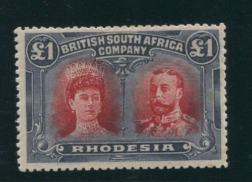 RHODESIA 1910 £1 DOUBLE HEAD CARMINE-RED & BLUISH-BLACK MINT SG 165