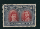 RHODESIA 1910 £1 DOUBLE HEAD CARMINE-RED & BLUISH-BLACK MINT SG 165