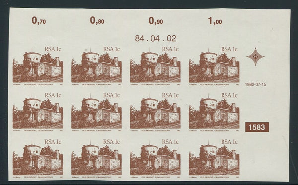 1982 1c DEFINITIVE CONTROL BLOCK of 12 - COMPLETELY IMPERF-RARE!