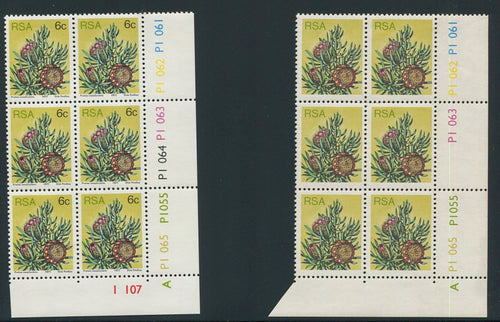 1977 PROTEA 6c  CONTROL BLOCK MISSING BLACK PRINTING (VALUE etc)  - RARE!